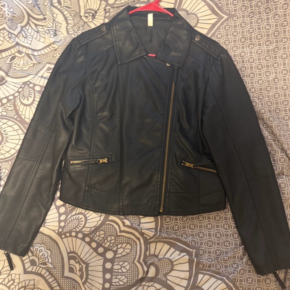 David's Bridal Black Faux Leather Moto Jacket